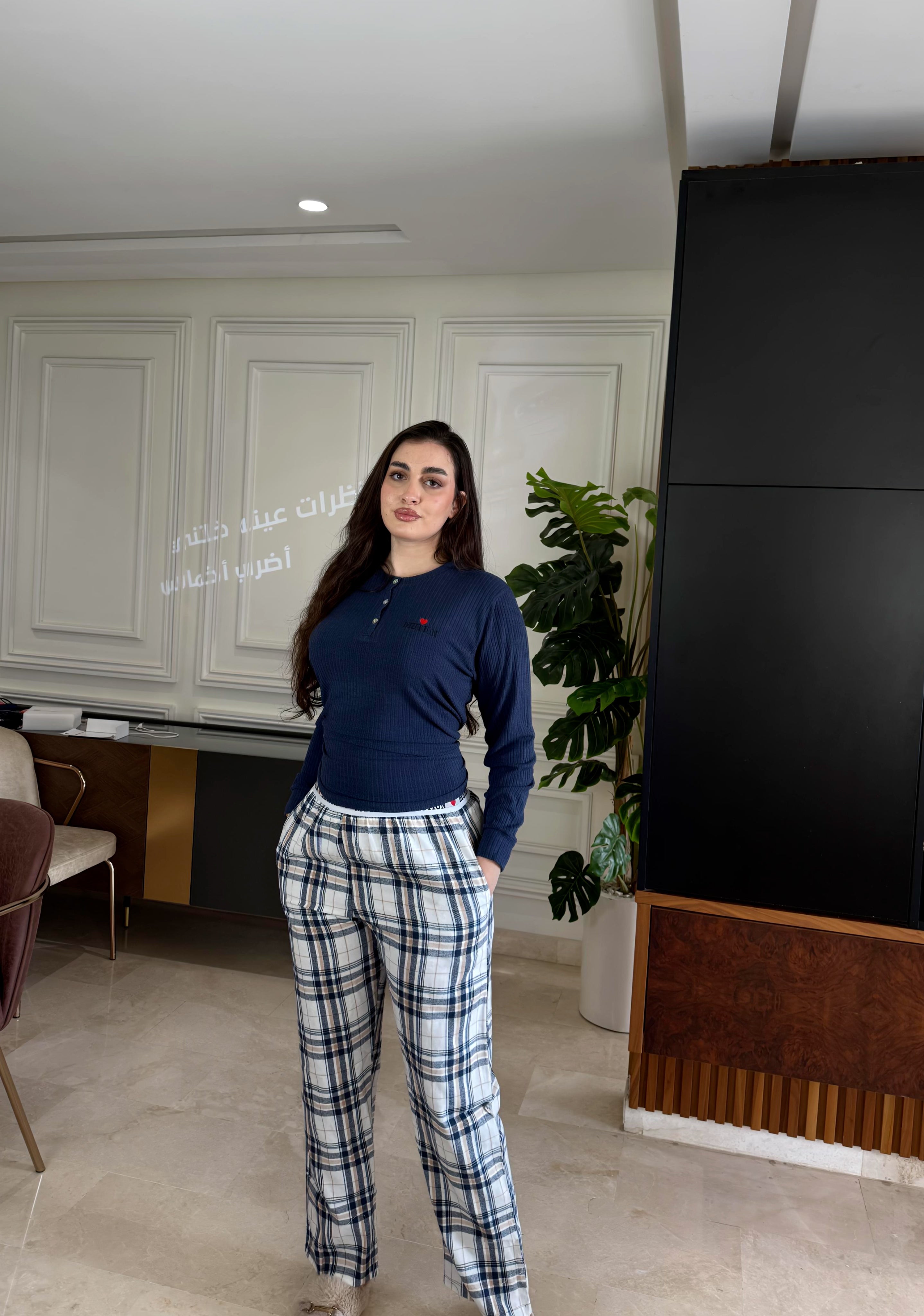 ✨ Pyjama Femme Coton Premium – Haut Manches Longues & Pantalon à Carreaux