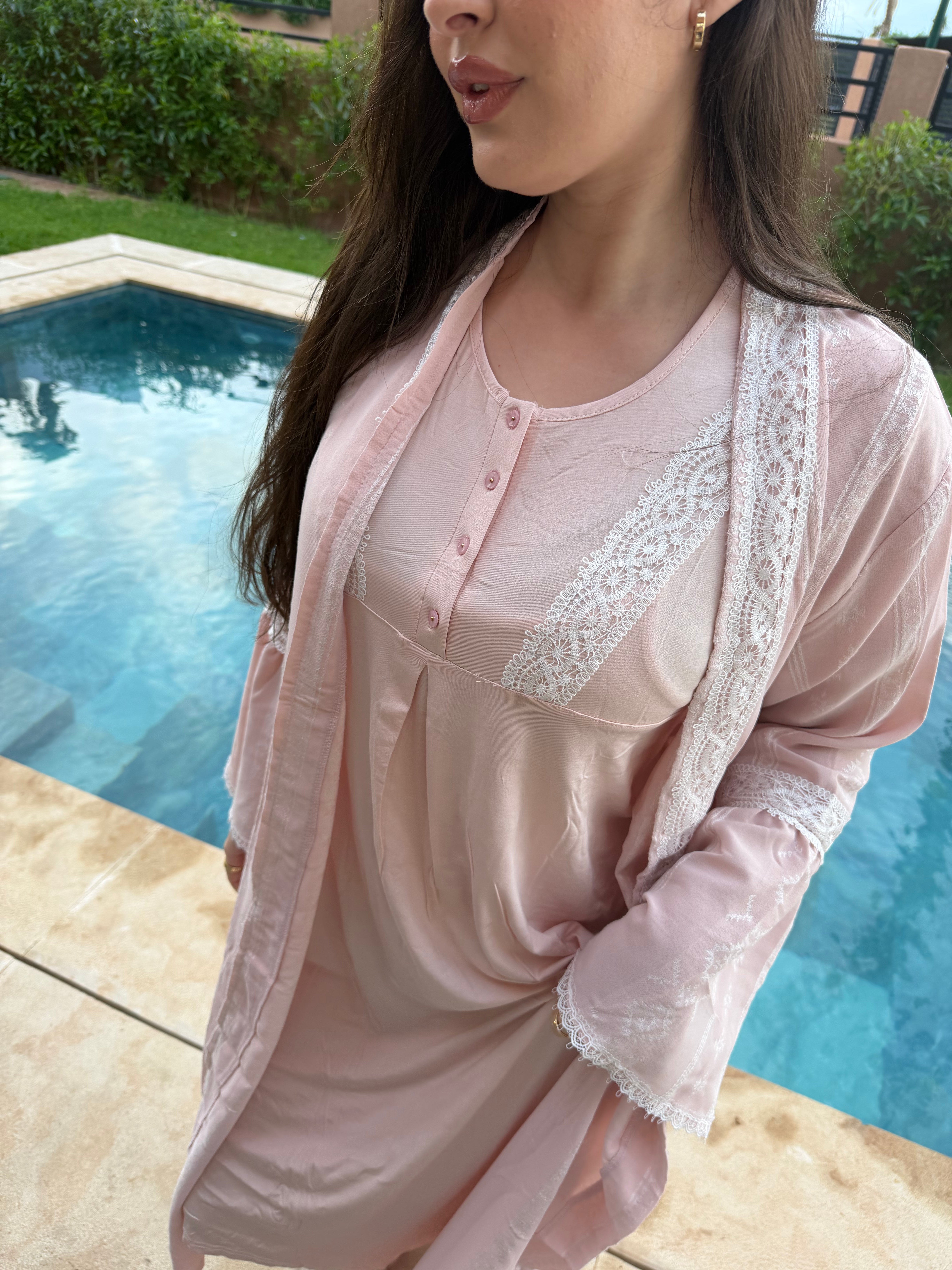 🌸 Ensemble robe & peignoir en coton 100% – Élégance naturelle